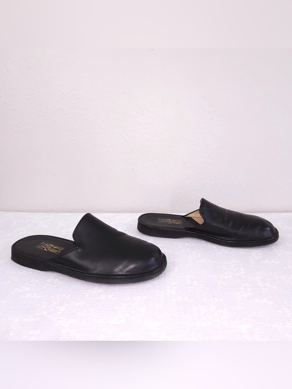 Salvatore Ferragamo Mules Black Leather Slide Slip-On Sandals Women's US 12